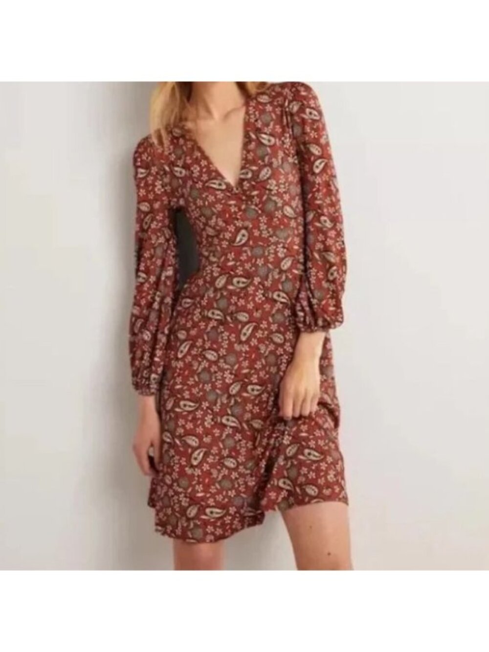 Boden Women 20/22 Easy Fixed Wrap Jersey Dress Paisley Rust Brown Knee Length